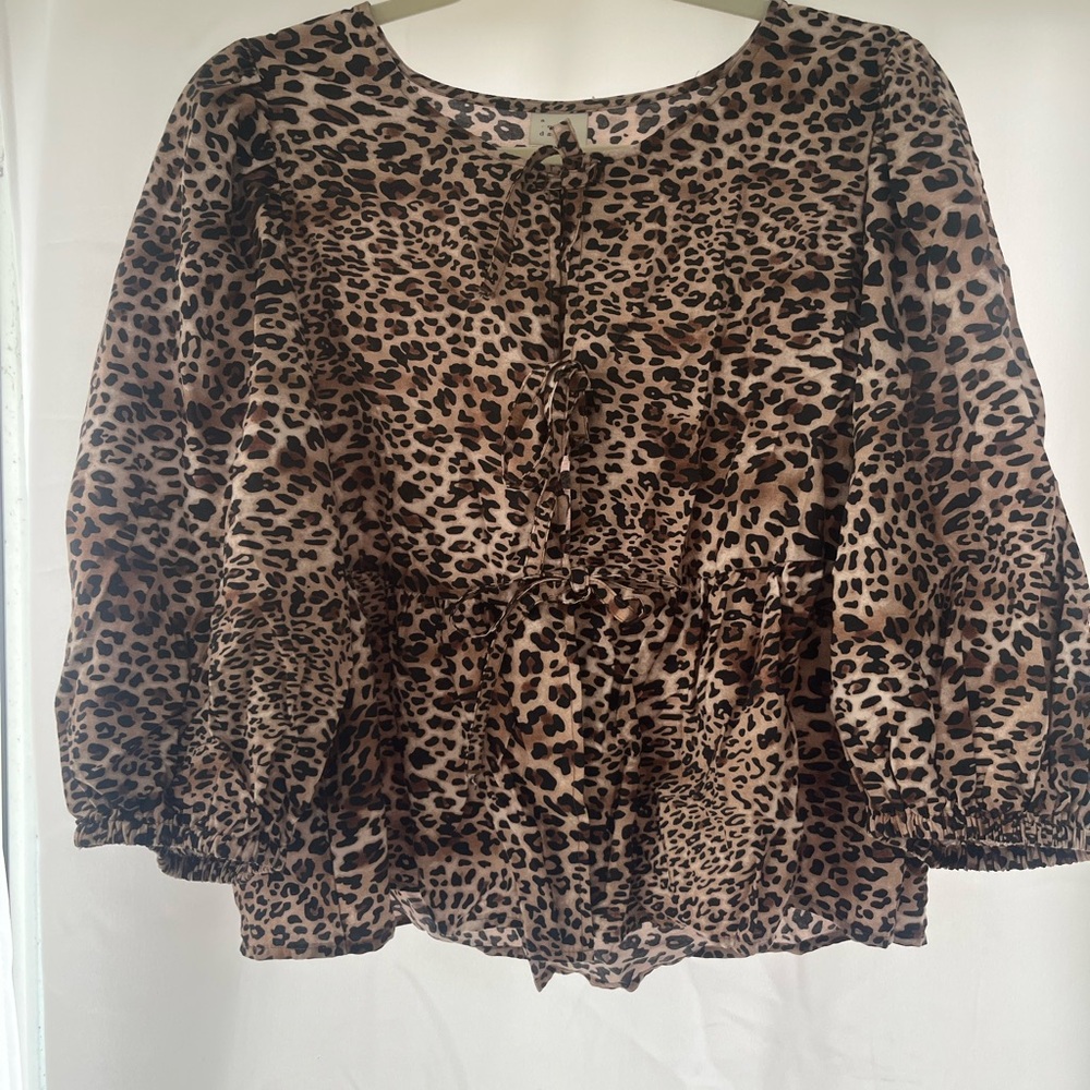 Leopard Print Peasant Blouse - Brown Animal Print Women Top A New Day Medium
